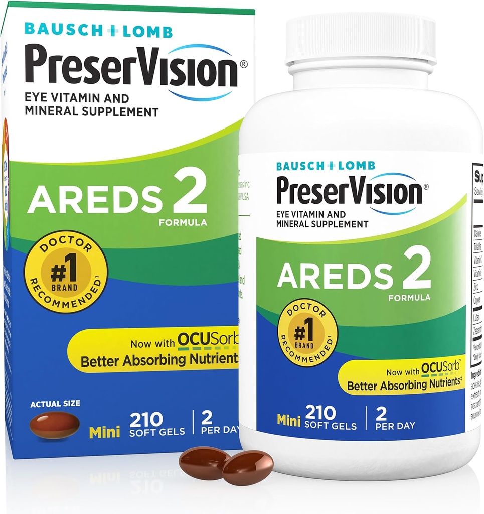 PreserVision AREDS 2 Eye Vitamin & Mineral supplement, Indeholder Lutein, C-vitamin, Zeaxanthin, Zink & E-vitamin, 210 Softgel (Packaging May Vary)