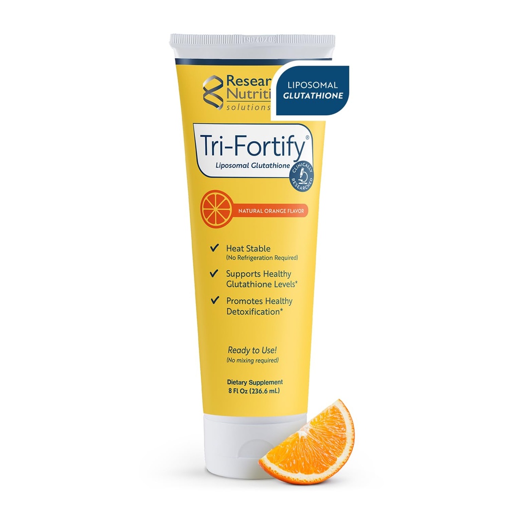 Forsket Nutritonals Tri- Fortify Liposomal Glutathion Supplement Flydende Gel - Klinisk forskudt Detox & immunsystem support, Antioxidant - Superior Absorption - Natural Orange, 8 Fl Oz