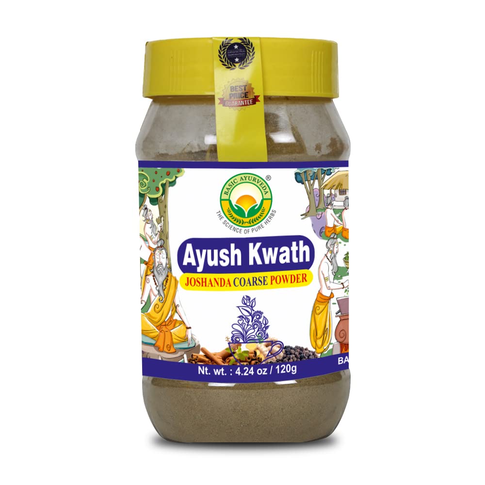 BASIC AYURVEDA Kwath Kadha Powder Note 124; 4.23 Oz (120g) Note 124; Spice Blend of Cinnamon Ingefær & Holy Basilikum