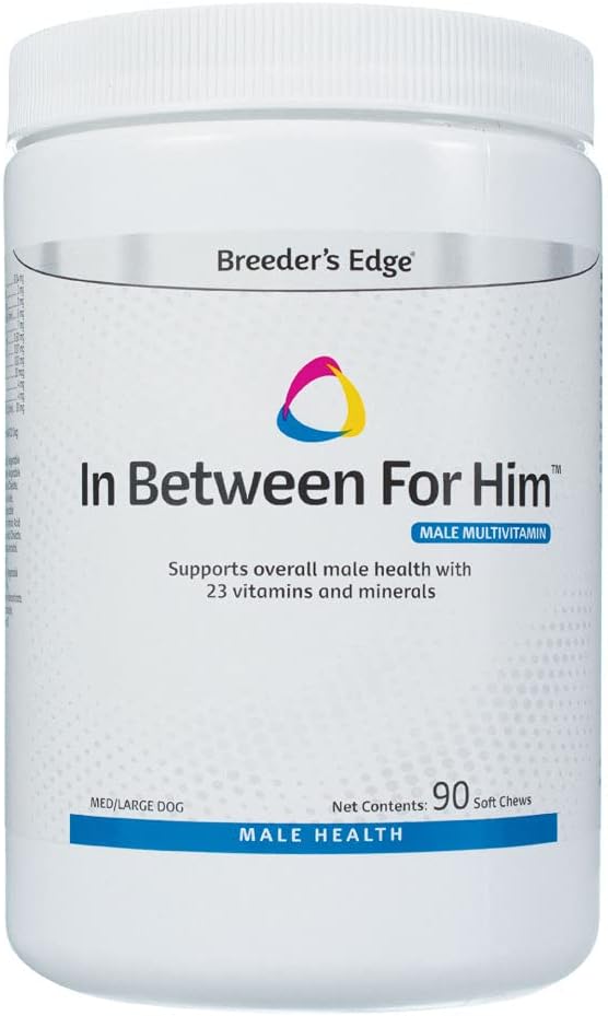 Breeder’s Edge in Between for Him Supplement for Male Dogs & Cats, Daily Multivitamin Supporting Energy & Reproductive Health, with Essential Vitamins & Minerals, 90 Count for Medium & Large Dogs