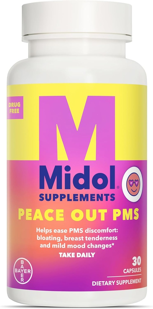 MIDOL Kosttilskud Peace Out PMS, PMS Support, Formuleret med Chasteberry at hjælpe lette Bryst ømhed & Mild Mood Ændringer, Også med Ginger Powder & Valerian Extract, 30 Greve