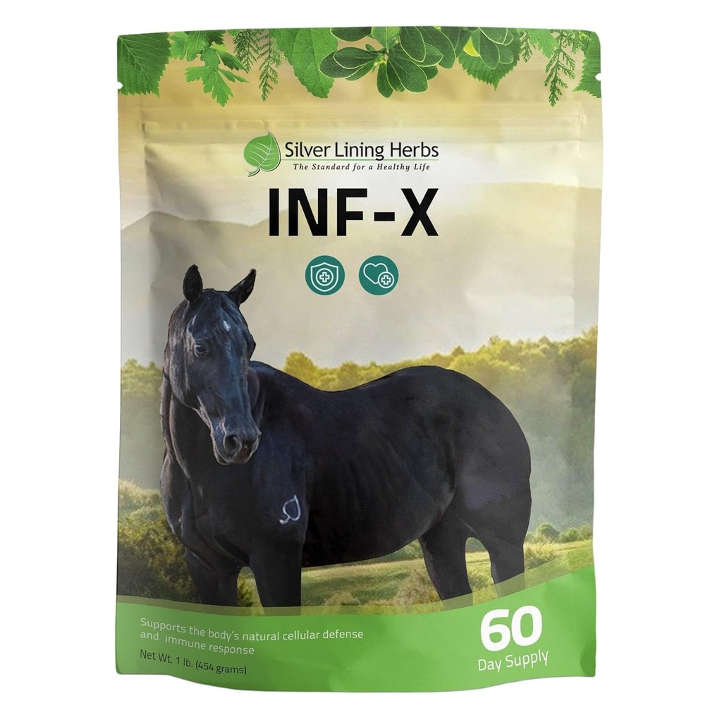 Sølv Lining Herbs Equine INF- X - Understøtter Horse Stress Relief og sunde niveauer af gode bakterier - Natural Support for Equine Immunsystem - Urtetilskud til equin afgiftning - 1 LB
