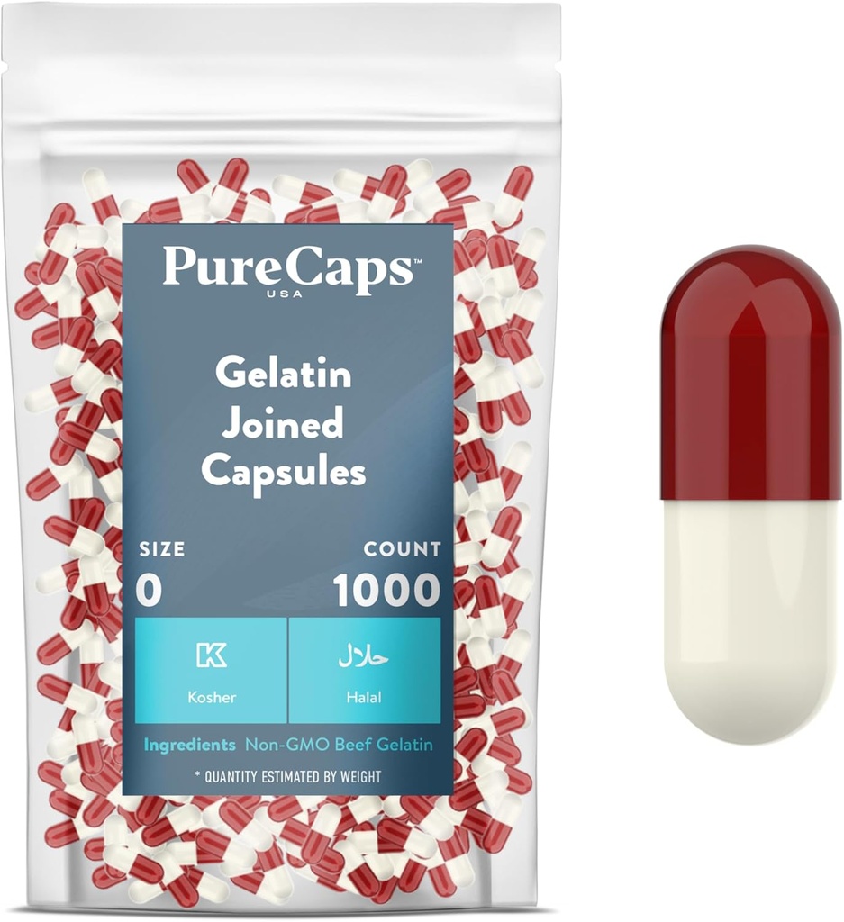 PureCaps USA - Tomme Gelatine kapsler Størrelse 0; 124; 1.000 Forenede Pills • 124; Scarlet Red / White • 124; Non- GMO Certificeret • 124; SLS, Gluten, Konserveringsfri
