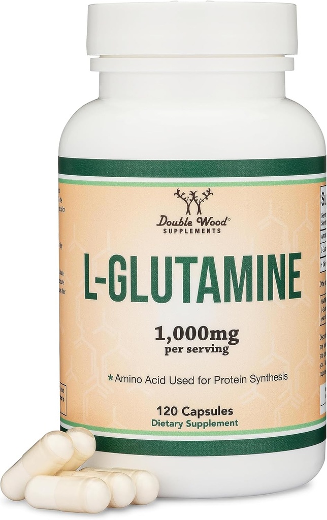 L Glutaminkapsler - (1000 mg Servering, 120 kapsler) Non-GMO, Gluten Free, Keto Safe, Vegan Friendly, Tredjeparts testet (for Endurance og Gut Sundhed) af Double Wood