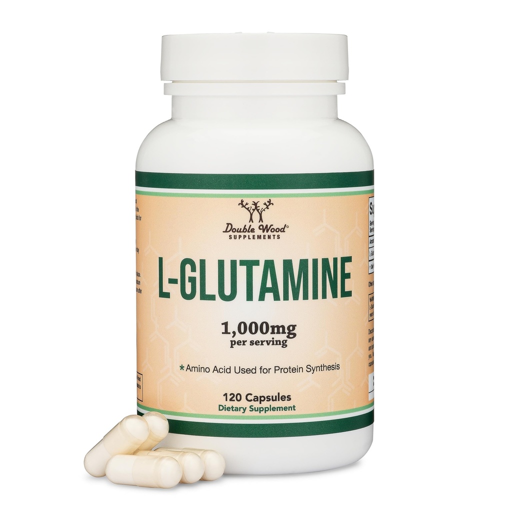 L Glutaminkapsler - (1000 mg Servering, 120 kapsler) Non-GMO, Gluten Free, Keto Safe, Vegan Friendly, Tredjeparts testet (for Endurance og Gut Sundhed) af Double Wood