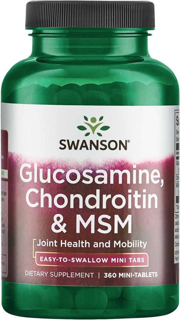 Swanson Mini- Tabs Glucosamine Chondroitin & Msm fælles mobilitetsfleksibilitet Comfort Cartiage Connective Tissue Health Support 750 / 600 / 300 Milligram 360 Tabs