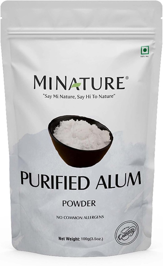 Mi Nature Alum Powder Kalium (Fitkari / Phitkari) -100% Natural Skincare for Acne, Odor Control & Vand Rensning Ansigtsmaske for Mex124; Pore Raffining 100g Mex124; Face Pack Powder Mex124; Cruelty- Free