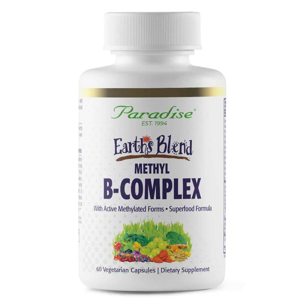 Paradise urter, Jordens Blend B- kompleks, Methylerede, Enzymatisk Aktive Former for B Vitaminer + Superfoods, Understøtter Energi & Immunitet, 60 Kapsler
