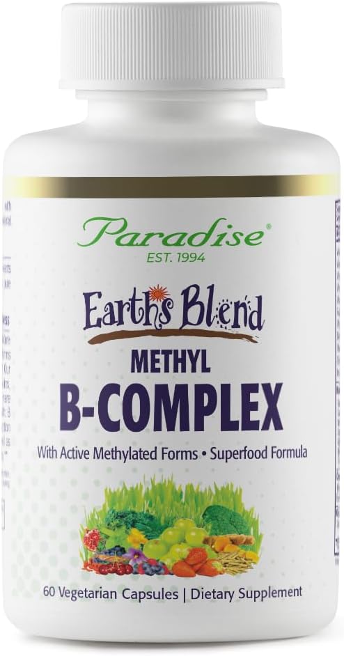 Paradise urter, Jordens Blend B- kompleks, Methylerede, Enzymatisk Aktive Former for B Vitaminer + Superfoods, Understøtter Energi & Immunitet, 60 Kapsler