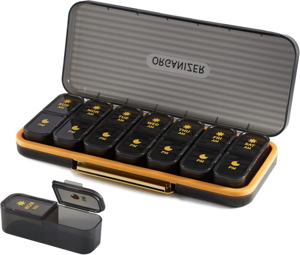 Ugentlig Pill Organizer 2 gange om dagen - Pill Case Am Pm - Rejse Pill Box 7 dag Portable Daily Vitamin Container Aestisk Medicin Dispenser med 7 separate kompartmenter Morgennat tillæg Holder