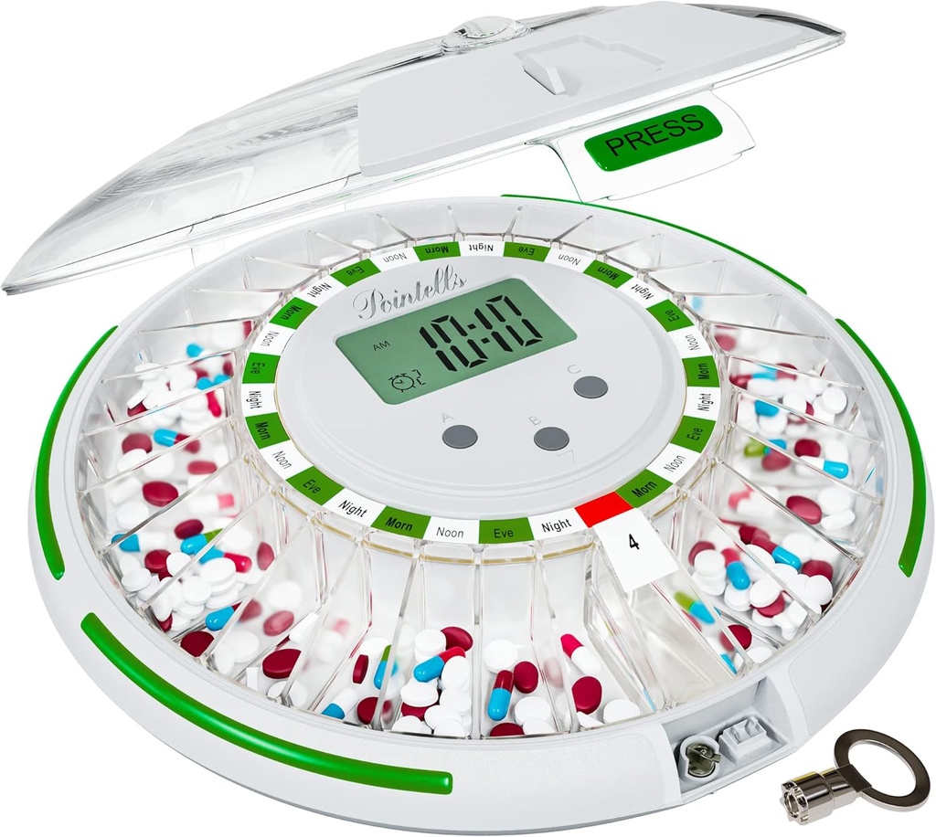 Automatic Pill Dispenser med lyd alarm til tidsindstillet medicin Organizer - 28 dages pill dispenser maskine til ældre med alarm, lyd, lys - tidsindstillet medicinering dispenser Arrangører