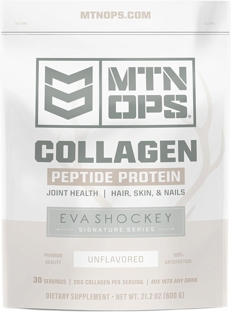 MTN OPS Collagen Peptide Protein Powder by Eva Shockey's Signature Series, 20g Unflavored Bovine Collagen Peptide Protein per Serving, Zero Sugar, Paleo Friendly, 30 Servings, 21.2 Ounce