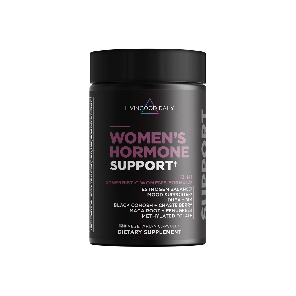 Livingood Daily Women’s Hormone Support Supplement, Estrogen Balance with Fenugreek, Black Cohosh, Chasteberry, DIM, Natural PMS & Menopause Support, Non GMO, Gluten Free, Vegetarian Capsules, 120 Ct