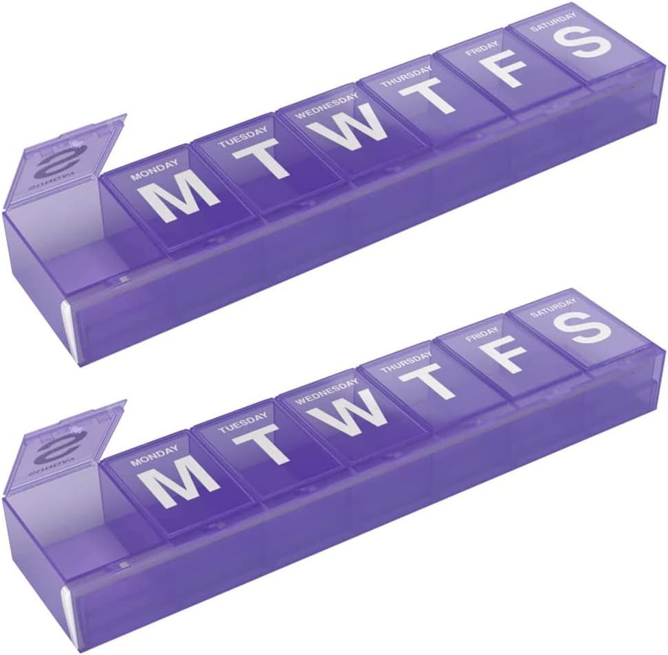 EZY DOSE Weekly (7-Day) Pill Organizer, Medicine Case, Vitamin Planner Box, 2X-Store låseafdelinger Sikker receptpligtig medicin og forhindre spild, Farver Maj Vary (XXL - 2 Pack)