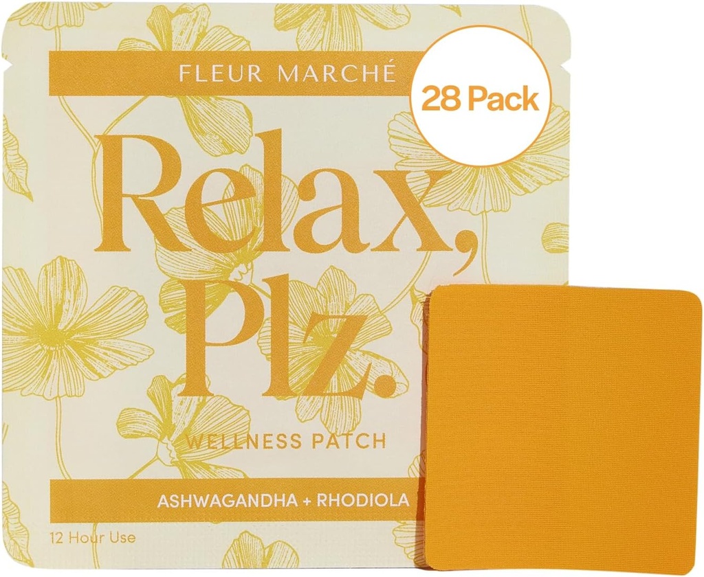 Fleur Marche Relax, Plz Botanisk tillæg Patch - Opkalkning og afslapning Wellness Patch med Ashwagandha, Kamille & andre kraftfulde adaptogener - Meget biotilgængelige - 28 Patches