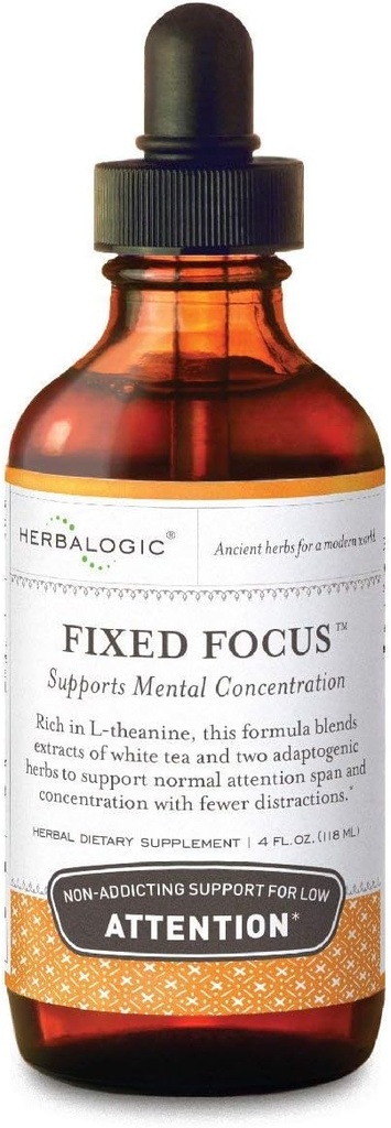 Herbalogic - Fast Focus Liquid Herb Drops - Non-Addicting Support for Øget opmærksomhed, Koncentration & Fokus - Indeholder hvid te, en naturligt afbalanceret kilde til L- Theanine & Koffein - 4 Fl. Oz.