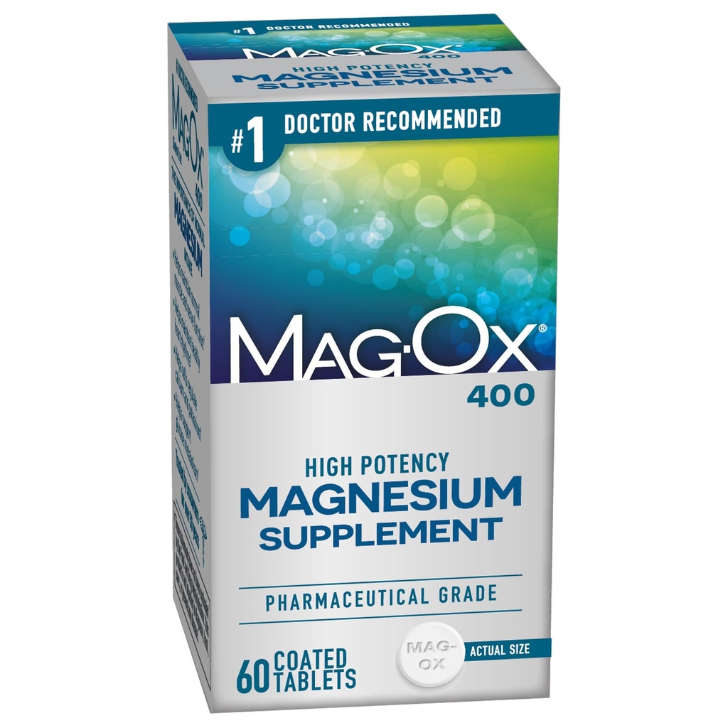 Mag- Ox 400 Magnesiumtillæg, Farmaceutisk Grade Magnesiumoxid med 482 mg per dosis, 60 tabletter