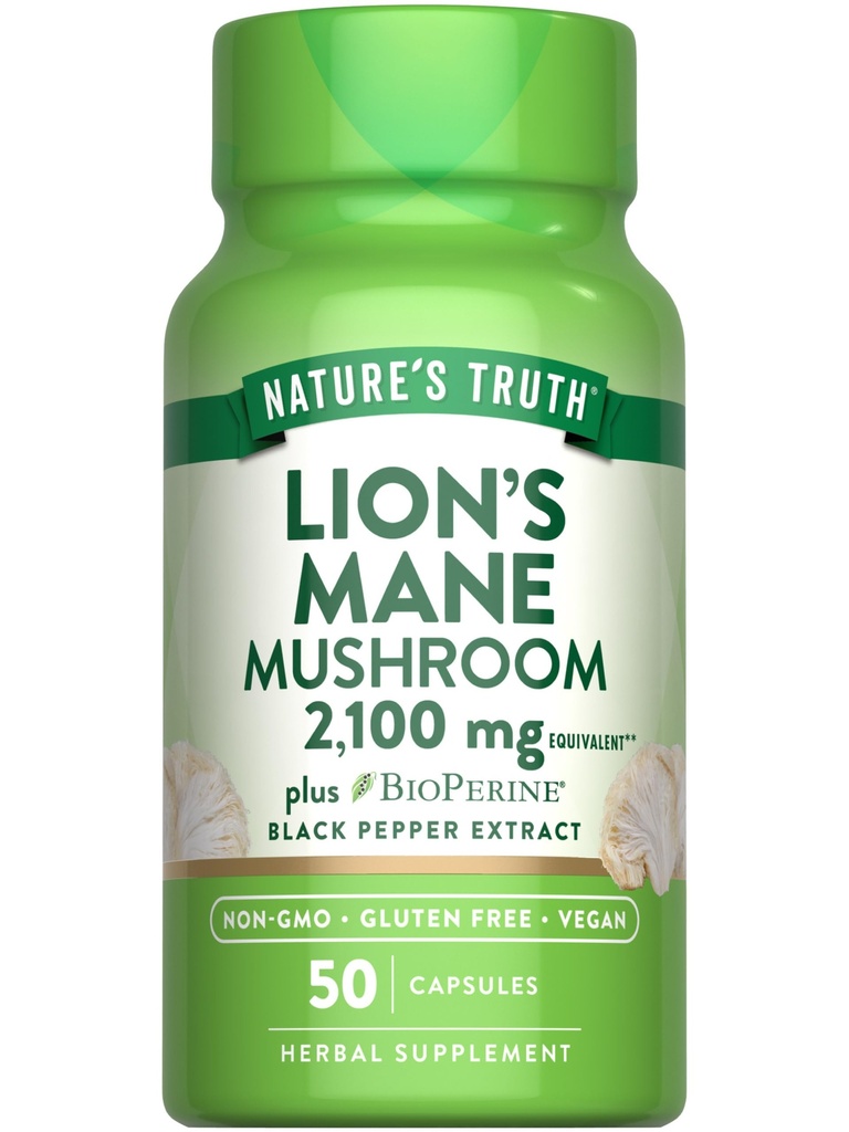 Nature's Truth Lions Mane Supplement Capsules | 50 Count | with BioPerine | Vegan, Non GMO & Gluten Free Extract Formula
