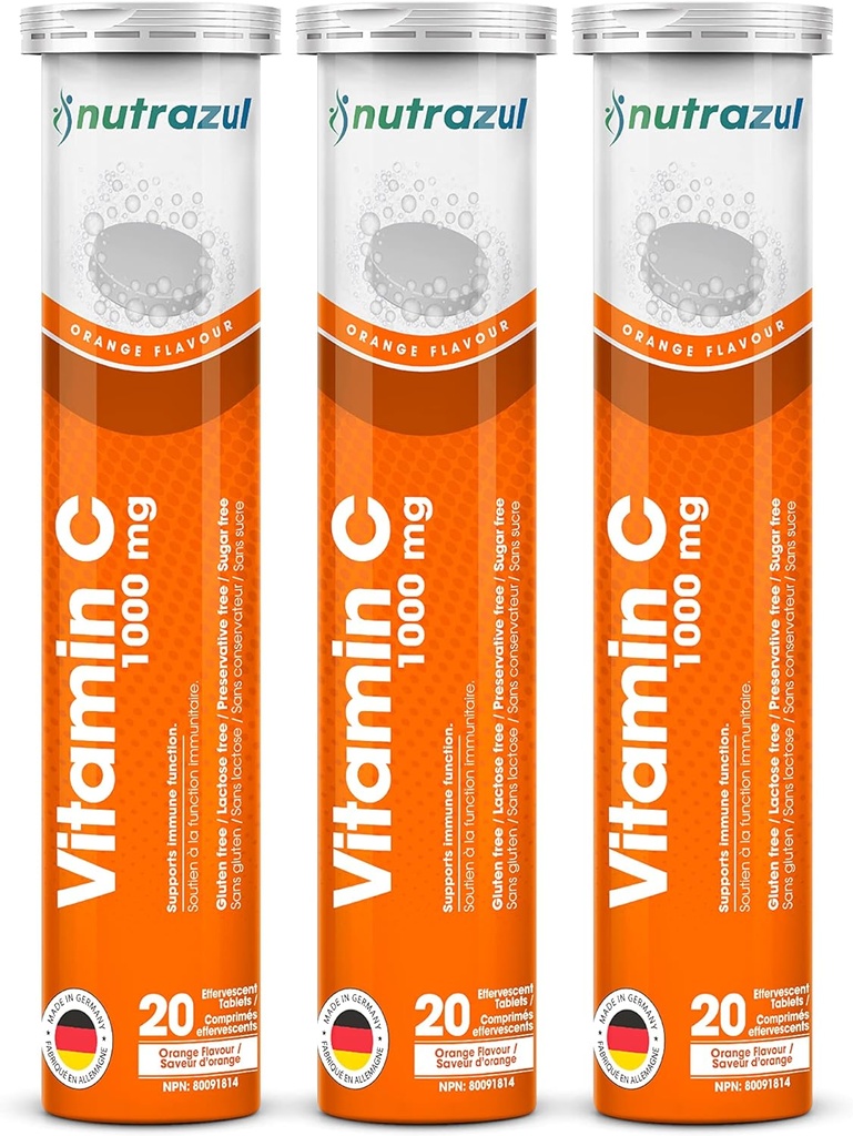 nutrazul vitamin C 1000mg Effervescent tabletter - Orange 20 s (pakke med 3)