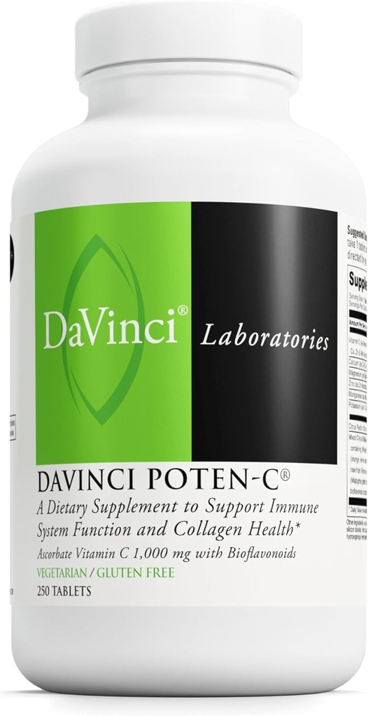 DAVINCI Labs Poten- C - Support Immunsystemet Funktion & Kollagen Sundhed * - vitamin C, Calcium, Magnesium, Zink, Kalium, Mangan & Bioflavonoider - Vegetarisk - Gluten- Free - 250 tabletter