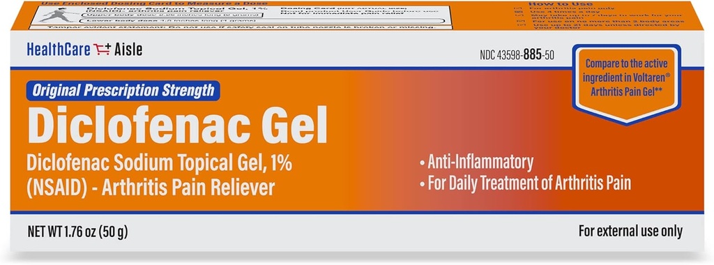 HealthCareAisle Diclofenac Gel, 1%, Gigt Smerte Relief - 50 g tube - Original receptpligtig styrke (NSAID)