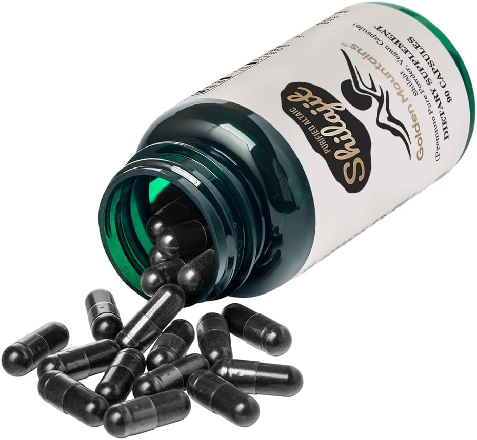 Golden Mountains Shilajit Vegan Capsule 500mg Pure Altai 90 Grev Premium Trace Minerals