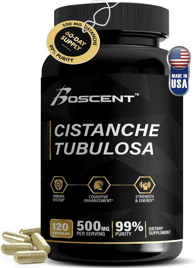 Premium Cistanche Tubulosa Extract 500mg (120 kapsler) - 50% Echinacosides, 10% Acteosides - Natural Nootrop for Stamina, Immunity and Memory - No Fillers, Hormone Balance - Strength Booster for Mænd