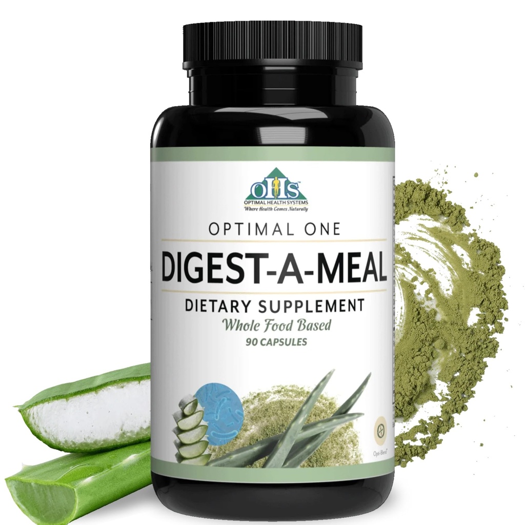 Optimal Health Systems Digest-A-Meal | Gut Health Enzyme & Probiotic | Bloating, Acid Reflux, & Indigestion Relief + Aloe Vera Leaf | Digestion Supplement | 90 Capsules