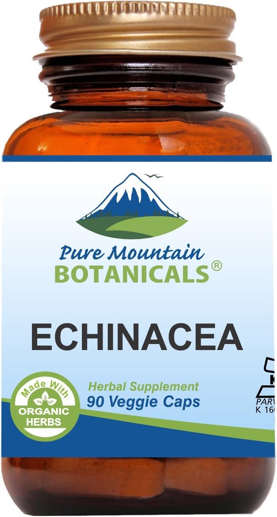 Pure Mountain Botanicals Echinacea Kapsler Supplement - Kosher Vegan Caps med 420mg Økologisk Echinacea Root