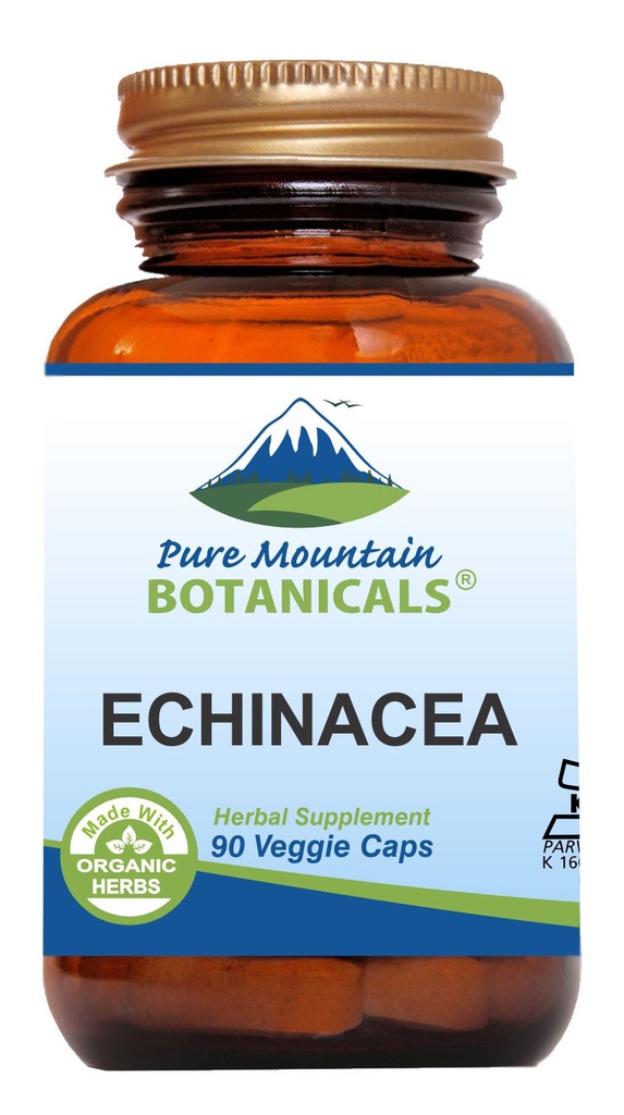 Pure Mountain Botanicals Echinacea Kapsler Supplement - Kosher Vegan Caps med 420mg Økologisk Echinacea Root