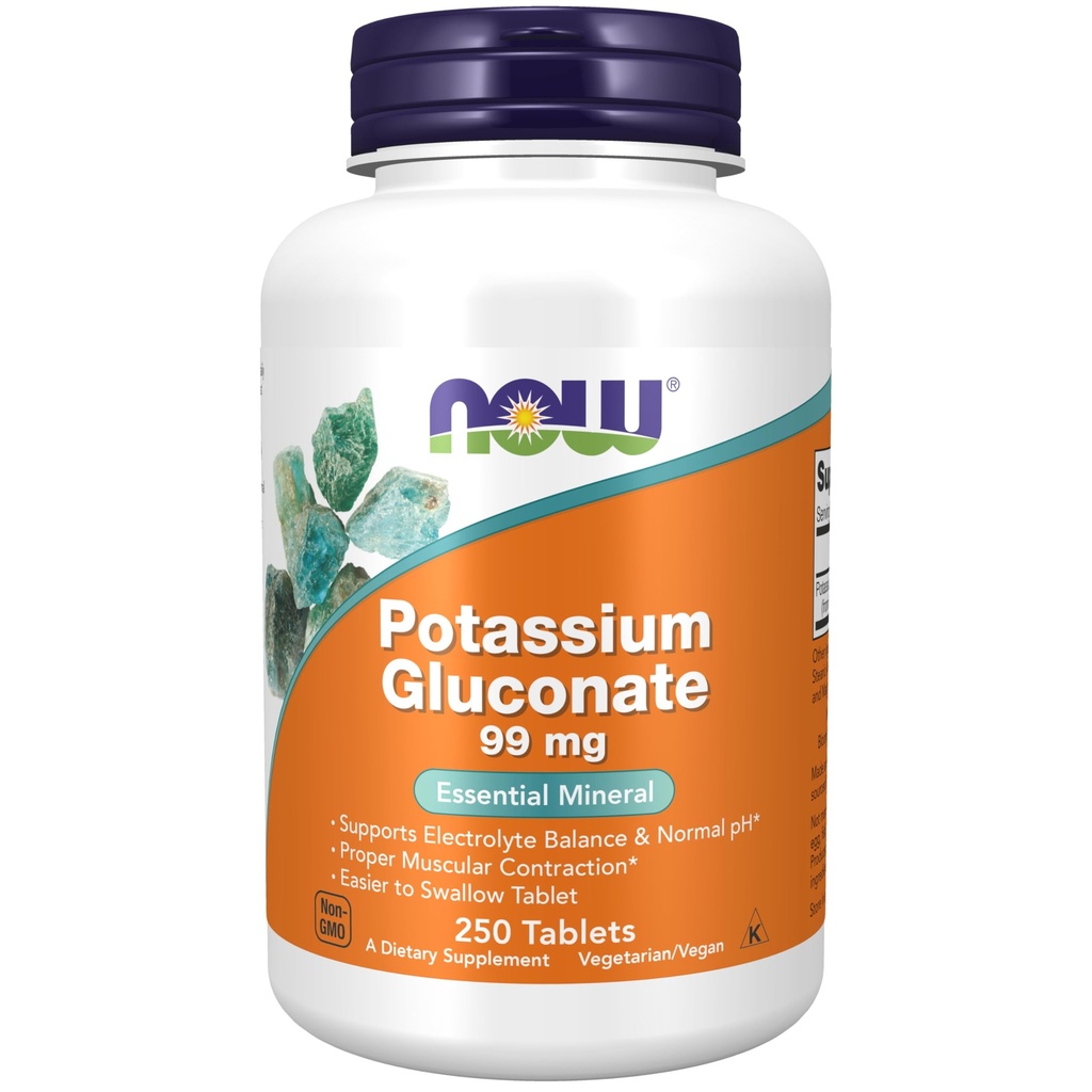 Now Foods Supplements, Kalium Gluconate 99mg, Nemmere at synke, Essential Mineral *, 250 tabletter