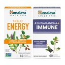 Himalaya Hello Energy med Ashwagandha til Adrenal Support & Daily Energy og & Ashwagandha + Immun med C-vitamin til aktiv immunstøtte, 60 kapsler hver - Bundle