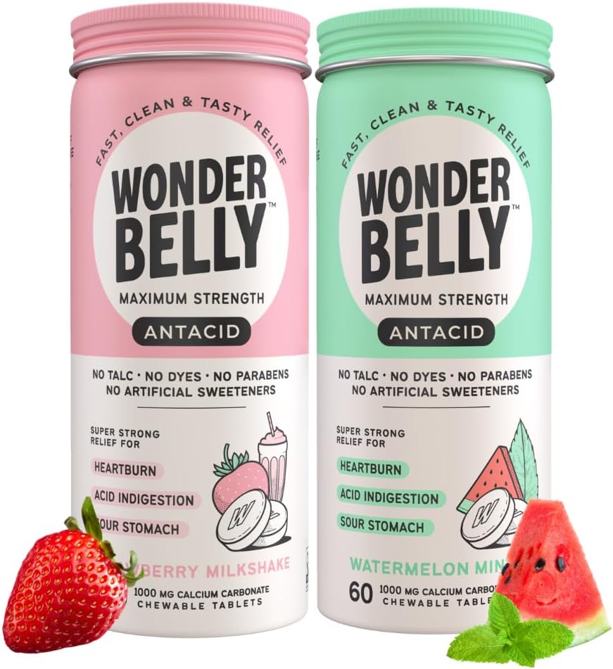 Antacida tyggetabletter Bundle Effektiv Heartburn og Instant Acid fordøjelsesbesvær Relief, Maksimal styrke (Strawberry Milkshake & Watermelon Mint)