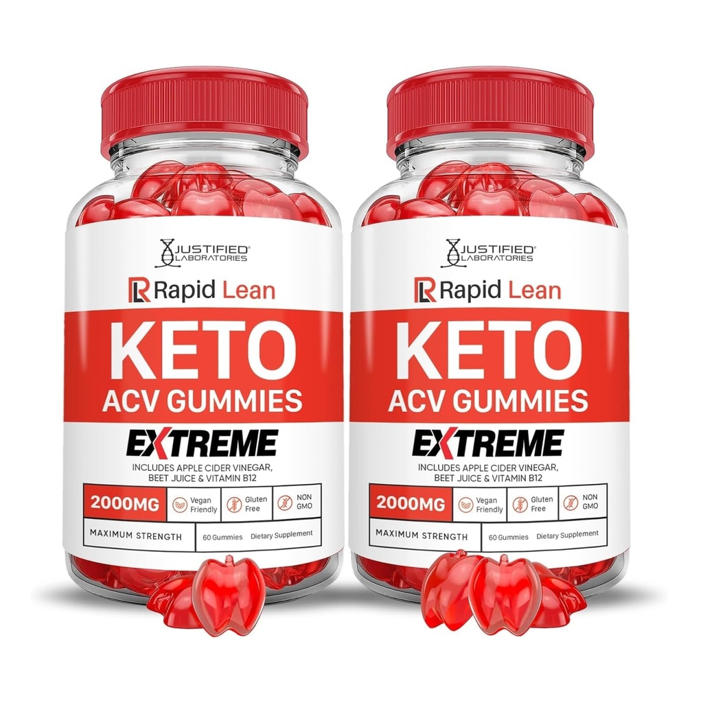 Justified Laboratories (2 Pack Rapid Lean Keto ACV Gummies Extreme 2000MG Rapid Lean Keto Gummies Apple Cider Vinagar Formuleret med Pomegranate Beet Juice Powder B12 Vegan Non GMO 120 Gummys