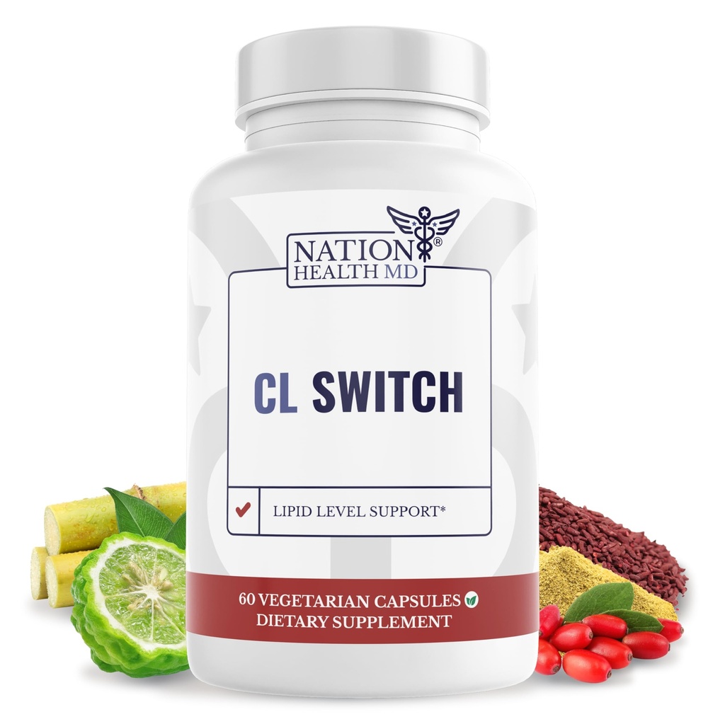 CL Switch - Heart Wellness Supplement - Understøtter sunde Cholesterolniveauer og blodtryk allerede i normalområdet * - med Citrus Bergamot, Berberine, Rød Gær Rice - 60 kapsler