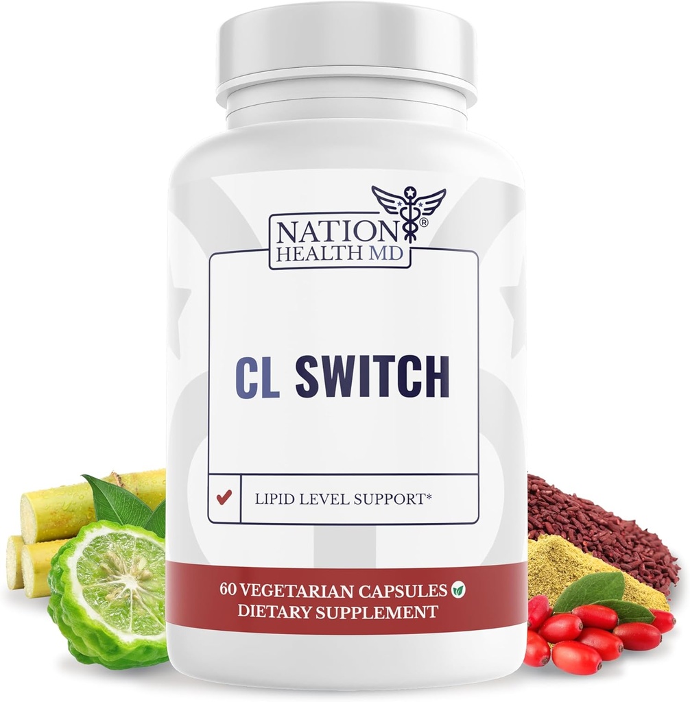 CL Switch - Heart Wellness Supplement - Understøtter sunde Cholesterolniveauer og blodtryk allerede i normalområdet * - med Citrus Bergamot, Berberine, Rød Gær Rice - 60 kapsler