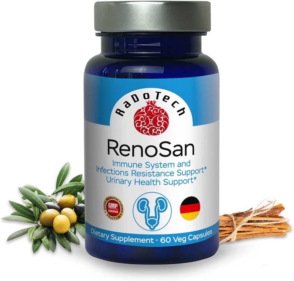 RenoSan, Urinary Tract Health Supplements Promote Kidney Cleanse, Immune Support and Kidney Support Essential with Olive Leaf Extract, Promotes Overall Well-Being, 60 Veg Capsules