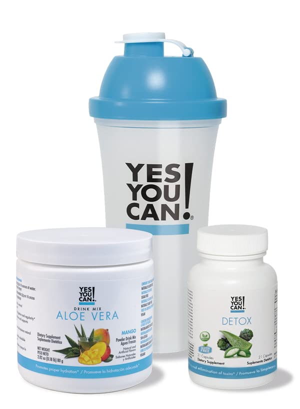 Ja, du kan! Detox Kit Bundle - Inkluderer HYC! Kapsler, Aloe Vera drikke mix, og vand flaske, Kropslæde Kit, Daglig rengøring og korrekt hydrering med vitaminer - (Mango)