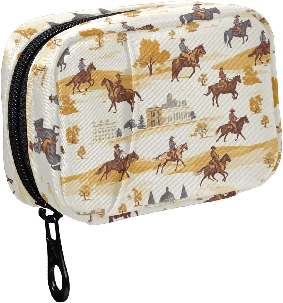 Fustylead Cowboy Riding Horse and Building Pill Organizer til purse, Ugentlig Portable Pill Box med lynlås til opbevaring Vitamin Fish Olies Medicin Kosttilskud