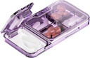 MURRI & MURRDI Pill Organizer med Pill Splitter Pill Cutter, Pill Box Cutter til små eller store piller, Lille medicin sag Vitamin Dispenser Holder, Bærbar Pill Crusher til purse Pocket (C Purple)