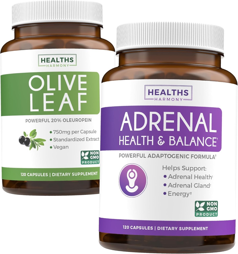 Olive Leaf Extract & Adrenal Support (4 - Måned Supply) Zen & Vigor Bundle Olive Leaf Extract (120 kapsler) Super Strength & Adrenal Support (120 kapsler) Kraftig Adrenal Support - Opretholde balance