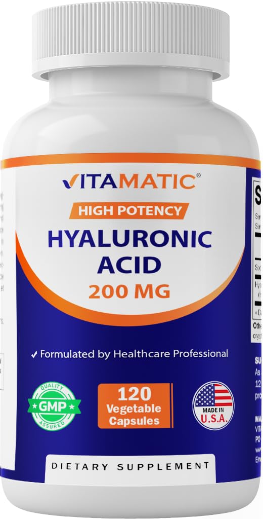 Vitamatisk hyaluronsyre Kosttilskud 200mg - understøtter sunde forbindelsesvæv og joints - fremme ungdommelig sund hud - 120 kapsler