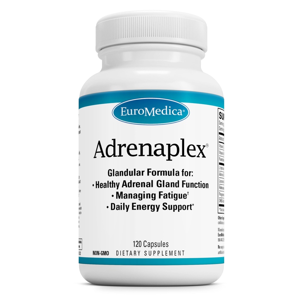 EuroMedica Adrenaplex - Adrenal Gland Function Supplement - Glandular Support Supplement med Vitaminer C & B6 - Understøtter sund adrenal funktion - Hold ud af at nå børn - 120 kapsler