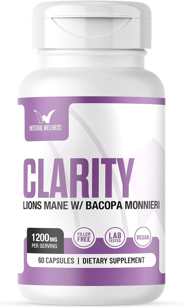 Clarity szág 124; Lions Mane + Bacopa - 3. parti Testet, Filler- Free, Clinical Dosed, 60 Greve (pakke med 1)