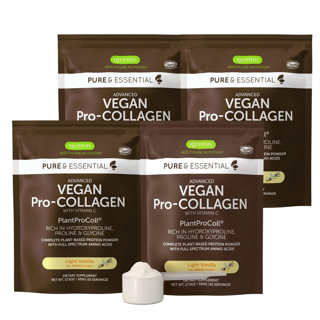 Igennus Advanced Vegan Vanilla Collagen Peptide Powder, Enhanced with Glycine, Proline & Hydroxyproline & Cofactor Vitamin C, Non GMO, Vegetarian Plant Based Collagen Powder Booster, 140 Servings