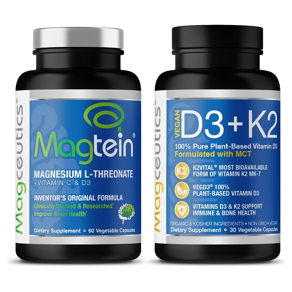 Magtein Magnesium L- Threonat og vitamin D3 K2 Bundle