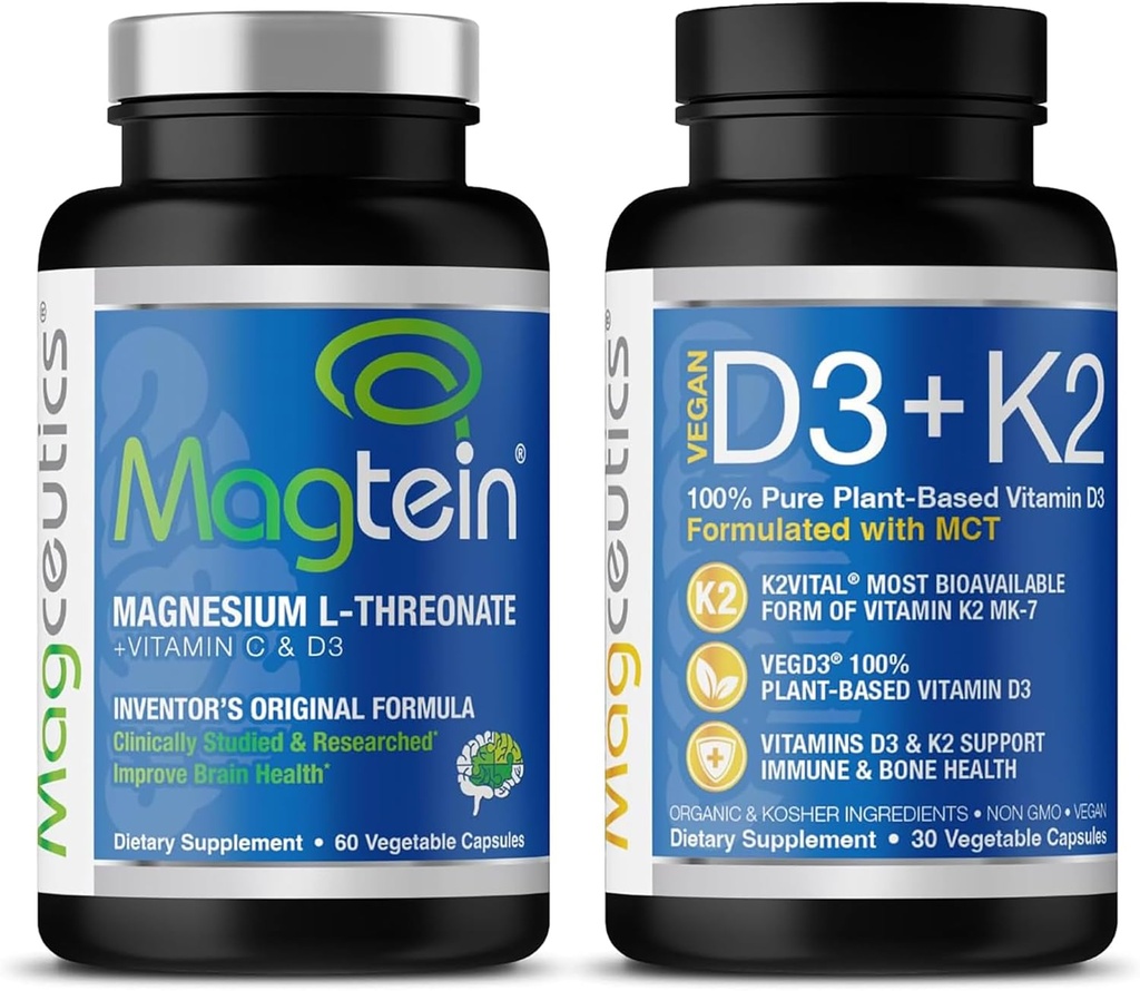Magtein Magnesium L- Threonat og vitamin D3 K2 Bundle