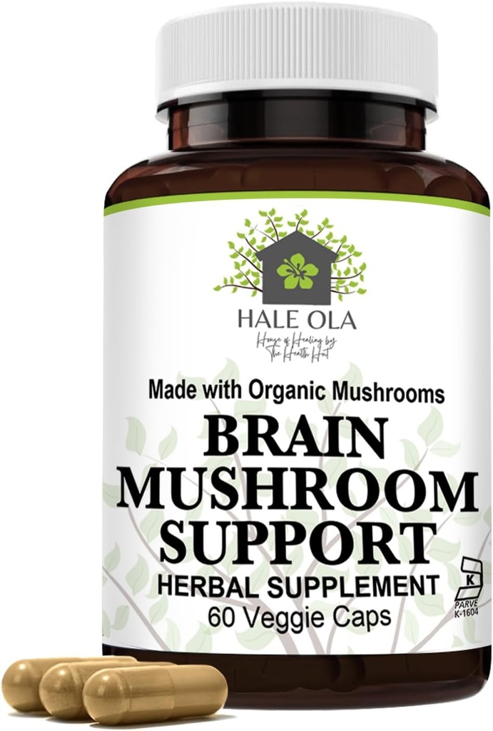 Brain Mushroom Support - Non-GMO & Kosher Certified Supplement med Potent Mushroom Blend for Forbedret Mental Klarhed, Energi, Fokus, Memory Function & Kognitiv Sundhed