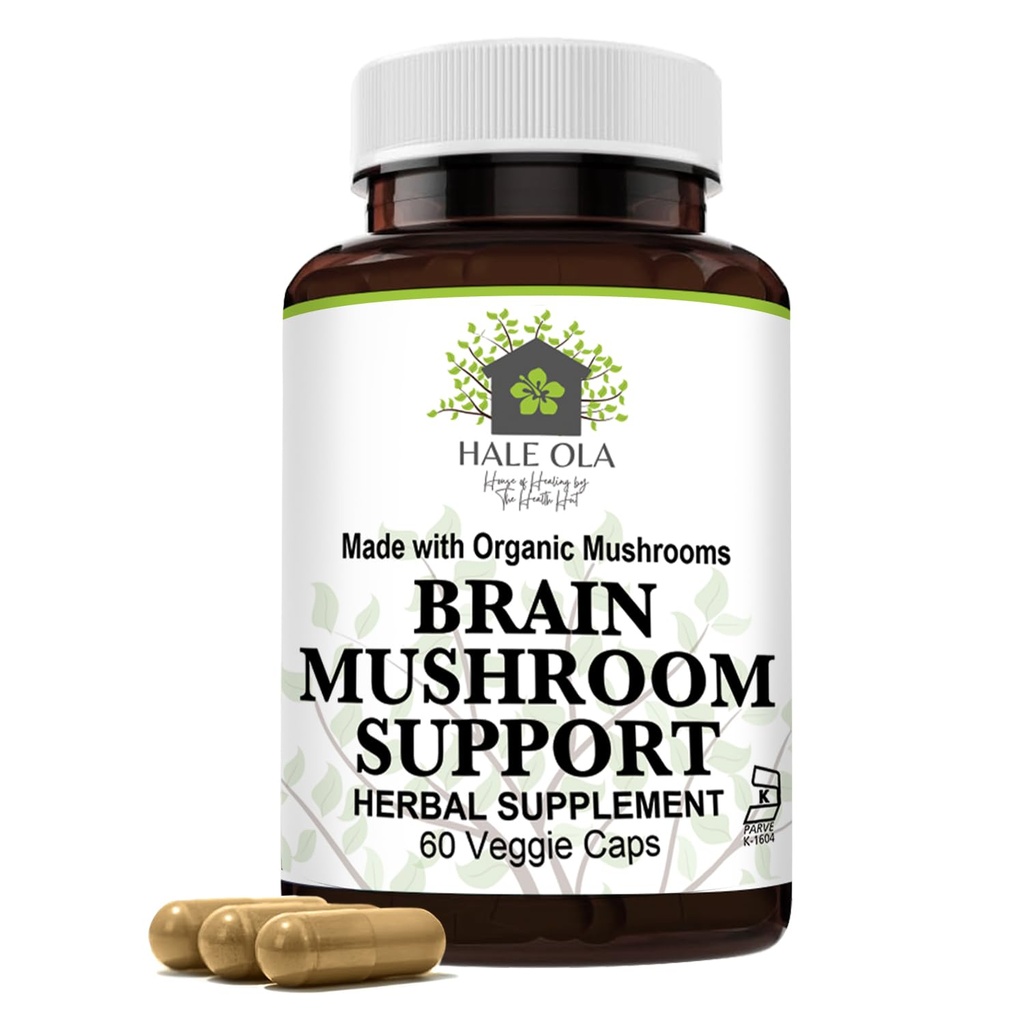 Brain Mushroom Support - Non-GMO & Kosher Certified Supplement med Potent Mushroom Blend for Forbedret Mental Klarhed, Energi, Fokus, Memory Function & Kognitiv Sundhed
