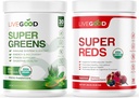 LIVEGOOD ™ Organic Super Greens & Super Red Bundle med Hvede, Barley, Matcha Green Tea, Aloe, Beet Root, Pomegranite, Vegan, Gluten- Free